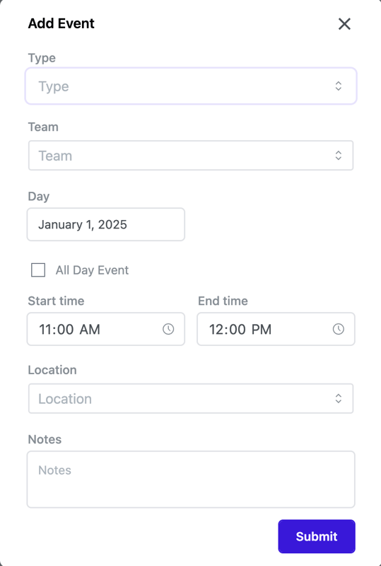 Add Event modal