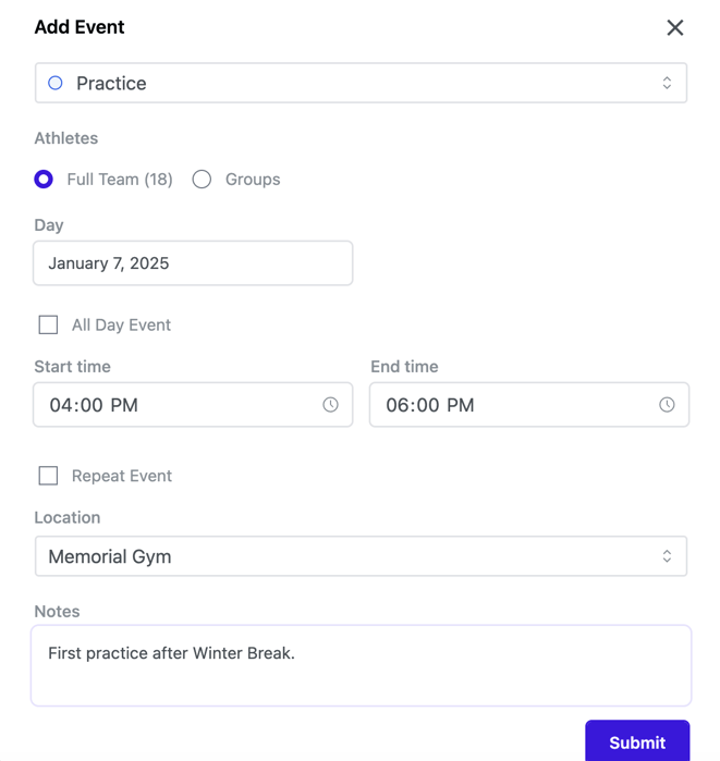 Schedule builder add event